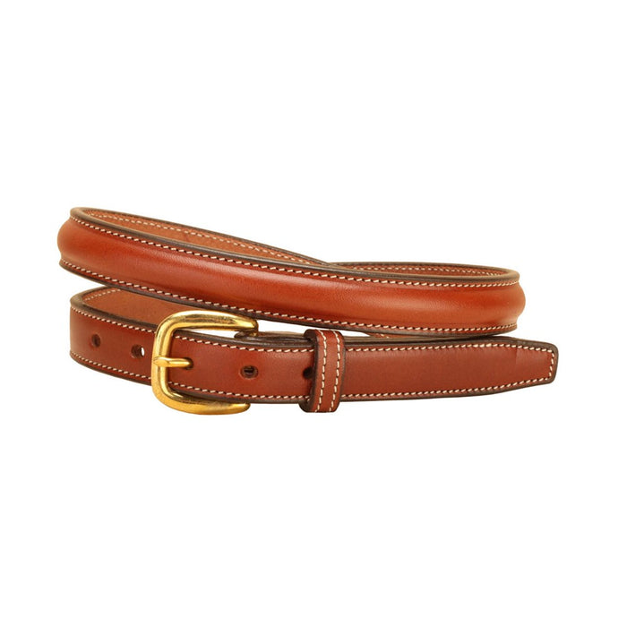 Tory Leather 3/4" Round Raised Stitched Belt with Brass Buckle