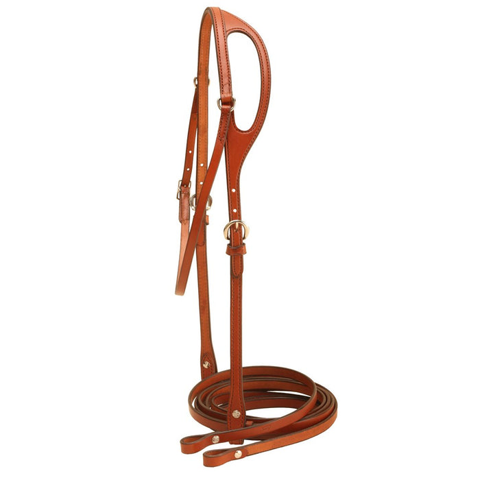 Tory Leather One Ear Shaped Headstall Double Stitched with Reins